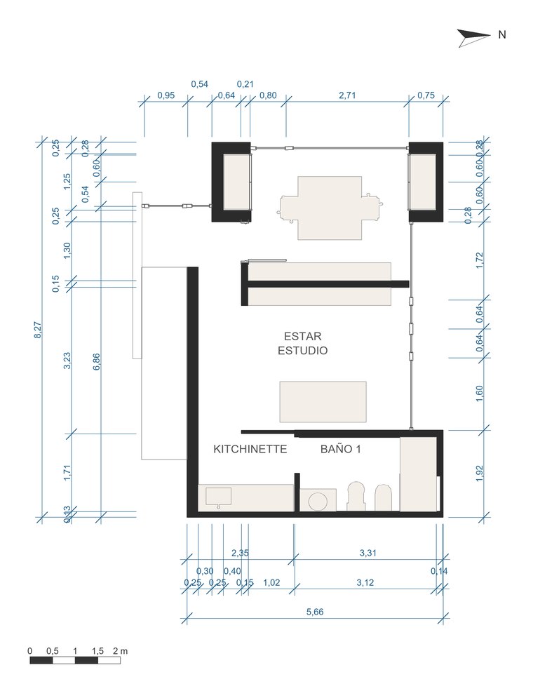 Estudio completo: oficina, estar, kitchenette y baño